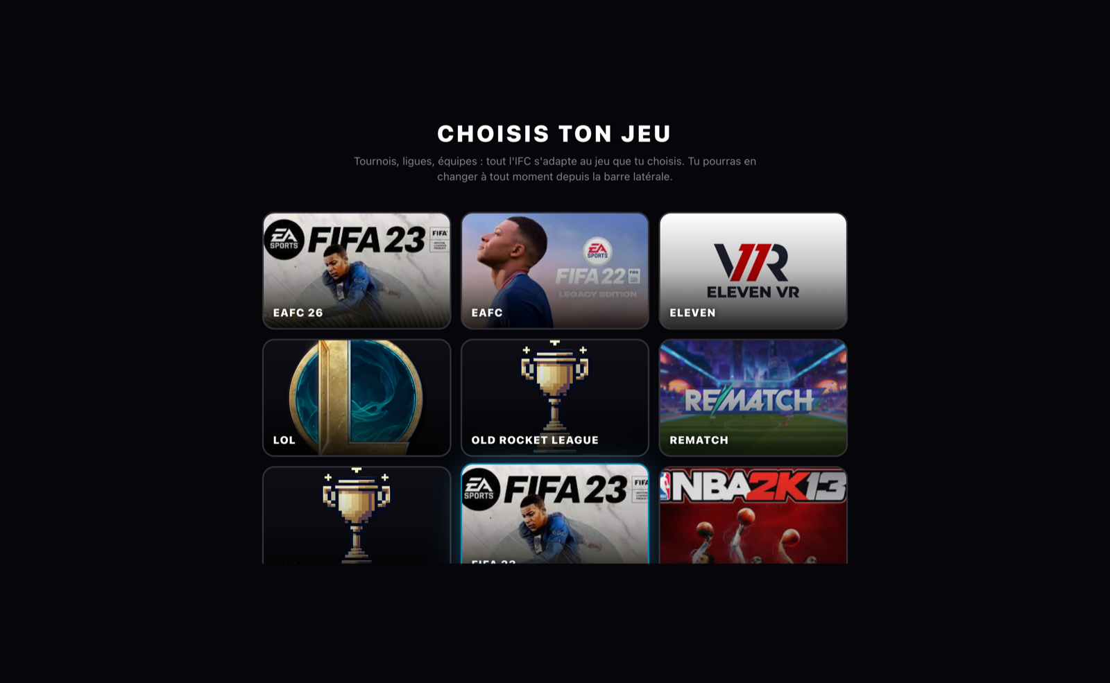 The "Choose your game" screen on first sign-in